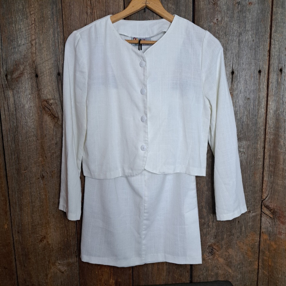 Lagenlook Coastal Grandmother Vtg 1990s White Linen 2 Piece Set Women's Xs 0-2